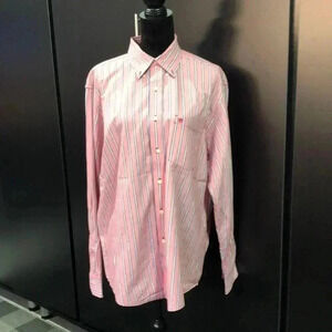Izod 100% cotton,tailored, chest pocket,pink & blue vertical stripe, button down